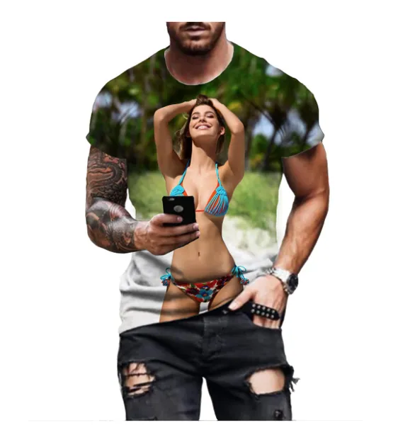 Sexy Girls Fashion Beach Beauty Bikini Modelo Impresión 3D Camisetas para hombres Casual O-cuello Manga corta Camiseta suelta de gran tamaño Tops Tee 002