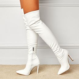 Sexy Girls Pointed Toe Knee High Boots Women High Heels Zipper Fashion Long Thigh High Boots Autumn Shoes Size 42