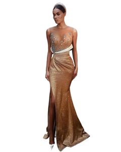 Robes de bal sirène en cristal d'or sexy