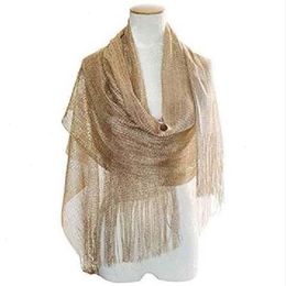 Sexy gouden zilveren nekschoofd draad dunne lange glanzende zonnebrandcrème Shade SHAWL Vrouwelijke holle kant Tassel feest avondjurk mantel sjaal