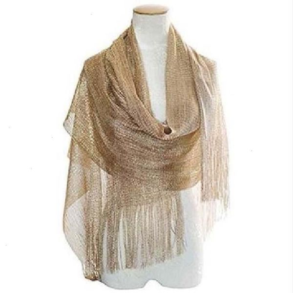 Sexy or argent foulard fil mince Long brillant crème solaire ombre châle femme creux dentelle gland fête robe de soirée cape écharpe