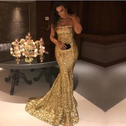Sexy Gold Sparkly pailled sans bretelles Sircaid Robes de bal 2018 Nouvelles robes de soirée formelles longues