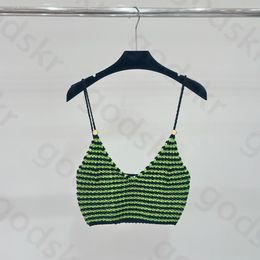 Sexy Green Knit Crops Women Women Diseñador Velocador V Camiseta de cuello Camiseta Camisole Goldless Backless Camisole