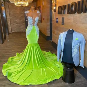 Sexy groene zeemeermin prom jurken kralen Appliques illusie Formele feestavondjurk Vestidos de fiesta elegantes para mujer 2023