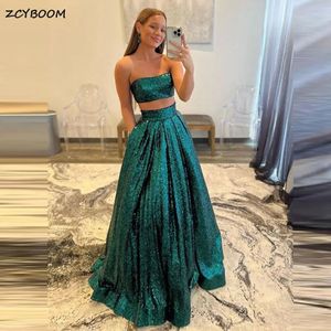 Sexy Groene Twee Stukken Glitter Lovertjes Party Prom Jassen ALine Strapless Floor Lengte Vrouwen Avondjurken Robe De 240401