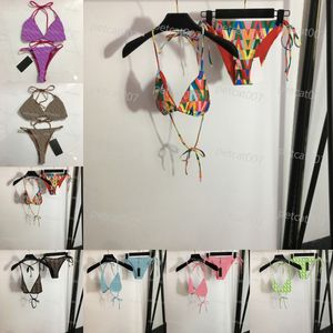 Sexy halter bikini mode bedrukt badpak v-hals push-up bh bedrukte slip set voor zomerstrandsurfbikini