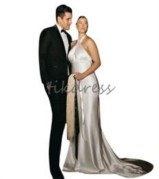 Robes de mariée de sirène licou sexy 2024 Sweep Train Soft Satin Boho Robes de mariée civile élégante Split Gatsby Bohemian Bride Robe Robe de Mariage Vestios Novias