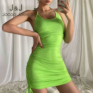 Sexy Halter Hals Mouwloze Bodycon Jurk Elegante Lace Up Backless Side Drawstring Ruched Party Night Club Sling Dress 210518