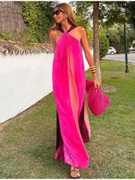 Sexy Halter fuera del hombro Maxi vestidos mujeres cuello en V sin espalda hasta el suelo batas delgadas 2023 verano vacaciones femeninas Vestidos de playa 240124