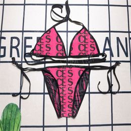 Sexy halter dames bikini mode gesplitst badmode gewatteerde strand beha -briefs webbing letters badpakken