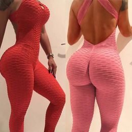 Sexy licye femme Tracksuit Jumps combinaison haute taille jouer à Slim Sport Backless Top Running Sportswear Pantal