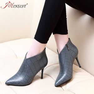 Sexy Highheeled High Heels Shoes PU Leather Women Shoe Bombas con punta en punta Side con Pearl 8CM Martin Boots Y200115