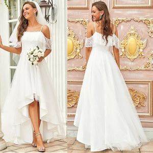 Sexy High Low Wedding Dress 2022 Elegante spaghetti -riemen Lace Applique Bridal Jurys