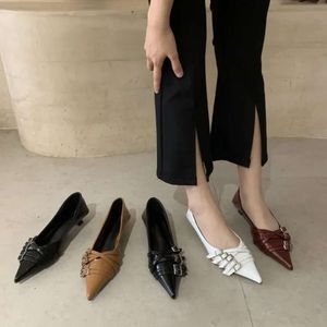 Sexy High Women French Talèled peu profond Point Point Low Talon Cuir Soft Travail Single Chaussures Single