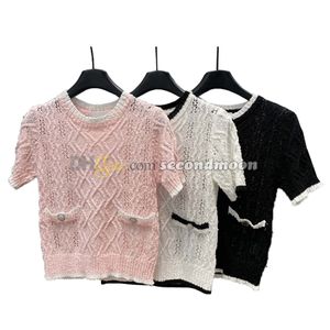 Sexy Hollow Knits Top Dames Lente Zomer Truien Ronde Hals Gebreide T-shirt Korte Mouw Knitwears