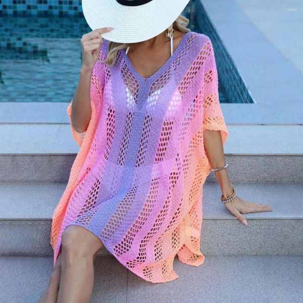 Sexy Hollow Out Beach Cover Ups for Swimwear Women Summer Hole Outfits TUNIC PAULOVER BEACKWEAR 2024 Treat BathingSuit Coupup