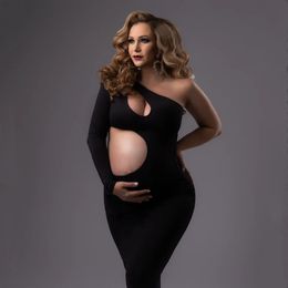 Tenue de maternité Sexy ajourée, tenue de photographie, épaules inclinées, robe de grossesse extensible pour tournage Po, 240309