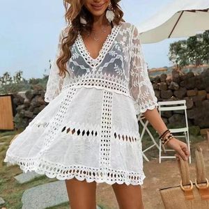 Sexy Hollow Out V Neck Beach Robe Robe Smock Bikini MAINEMENT SURCE SURCE