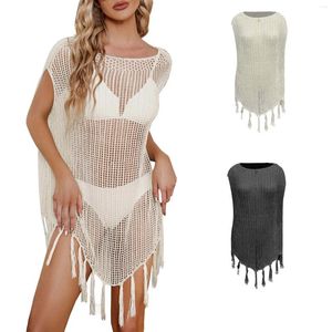 Sexy creused Out plage jupe solide de maillot de bain en tricot en tricot de maillots de bain d'été à la frange pour les femmes Pareo Beachwear Bathing maillot de bain