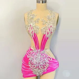 Sexy hete roze verjaardag outfits voor meisjes pure nek strass korte prom jurken cocktail party jurken vestidos de gala