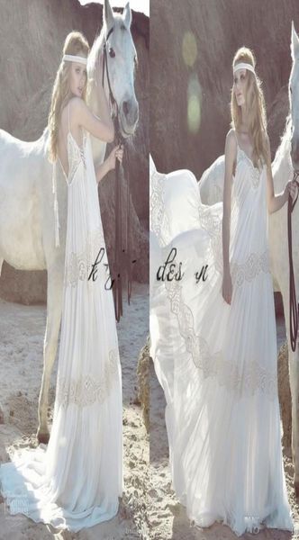 Sexy Inbal Raviv Vestidos de novia bohemios que fluyen llamarada encaje gasa espaguetis sin espalda personas país boho vacaciones nupcial g3414506