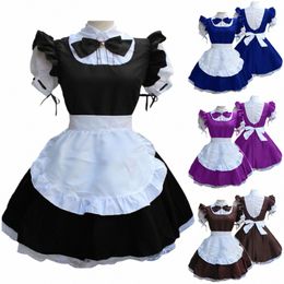 Sexy Kawaii Lingerie Maid Cosplay Costume Femmes Chapeaux Français Avril Faux Col Bowknot Dr Lolita Babydoll Robe Femme STOCK W4f5 #