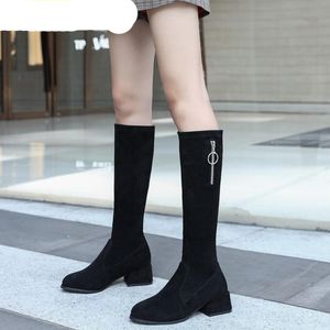 Sexy kniehoge laarzen Elegante Hoge hak Zwart Bruin Kaki Slip Op Vrouw laarzen Mode Korte Pluis Herfst Winter Laarzen Nieuw