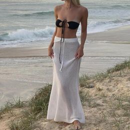 Sexy tricoté creux out-through jupe à la taille à lacet-up femme au sol