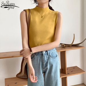 Sexy Gebreide Top Zomer Turtleneck Tank Vrouwelijke Gemaakt T-shirt Vest Casual Vrouwen Camisole Blouse Mouwloos Slank 13122 210427