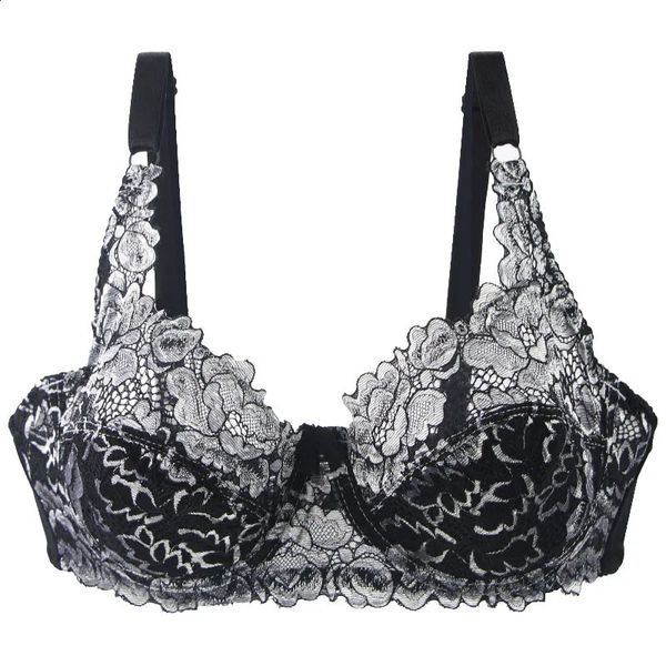 Sexe soutien-gorge en dentelle pour femmes CDE Cup Bralette UltraHin épais creux out sous-vêtements Push up Plus taille de taille 240326