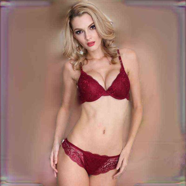 Sexy Lace Floral Push Up Bra Set Transpirable Copa interior Algodón Piel amigable Cross Panty Mujeres Ropa interior Soutien Gorge L220727