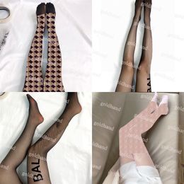 Medias de encaje sexis Deisgner calcetines largos para mujer medias de marca medias con letras medias de red elásticas