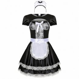 Sexy dentelle femme de ménage uniforme sous-vêtements serrés taille haute jupe de lapin carnaval fête scène spectacle fantaisie Dr Lolita noir femmes costume A1nj #
