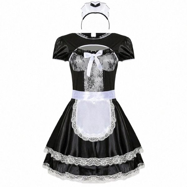 Sexy dentelle femme de ménage uniforme sous-vêtements serrés taille haute jupe de lapin carnaval fête scène spectacle fantaisie Dr Lolita noir femmes costume A1nj #