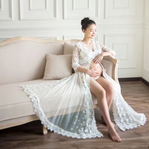 Sexy kant moederschap jurk fotografie prop lange staart diepe v-hals zwangerschap maxi jurk voor baby douches zwangere vrouwen foto shoot
