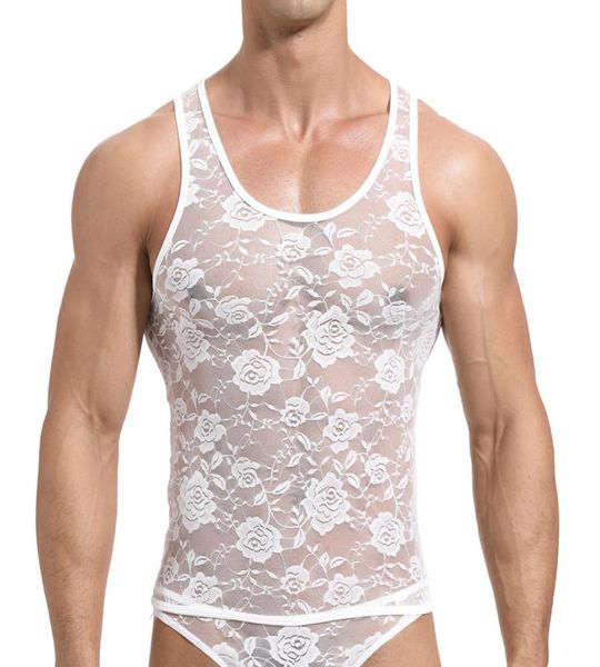 Top à hommes en dentelle sexy chemises en maillot en filet transparent gay exotique salon de sommeil
