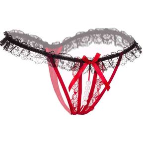 En dentelle ouverte d'entretien à l'entrejambe g cordes de perle briefs bowknot string t dos panty femmes sous-vêtements lingerie sexy vêtements de femme