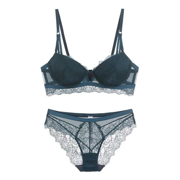 Ensemble de soutien-gorge et culotte Sexy en dentelle, sous-vêtements pour femmes, Push-up pour petits seins, Lingerie brodée, bonnet en dentelle sur le côté, Top289o