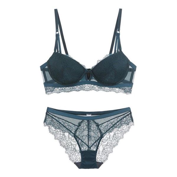 Sexy dentelle Push Up soutien-gorge ensemble sous-vêtements femmes soutien-gorge et culotte ensemble Push up pour petits seins Lingerie broderie tasse dentelle côté Top2459