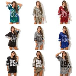 Sexy Dames Zomer Hiphop Club Pailletten T-shirt Jurk Brief Nummer Tee Shirts Glitter Party Tops Multi Stijl Gratis verzending