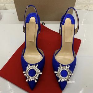 Sexy dame mode femmes chaussures bleu sain cristal bout pointu talons hauts slingback pompes 12 cm 10 cm grande taille 44