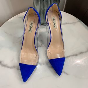 Zapatos sexis de mujer a la moda para mujer, zapatos de tacón alto de piel de ante azul con punta puntiaguda, zapatos de tacón alto de 12cm, talla grande 44