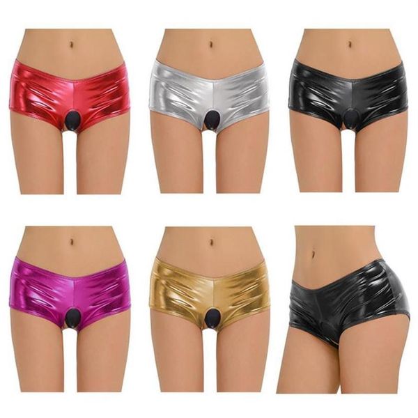 Short en Latex Sexy pour femmes, entrejambe ouvert, sous-vêtements, culotte de club, en cuir, moulant, élastique, Costume Tanga érotique pour femmes, 238u