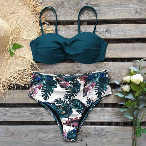 Sexy Leaf Print Bikini 2020 Femme Maillot De Bain Femmes Maillots De Bain String Push Up Bikinis Set Taille Haute Maillots De Bain pour Maillot De Bain LJ200814