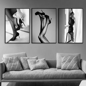 Sexy Legs Poster Print Black and White Canvas Painting Pop Wall Art Pictures para sala de estar Vintage Fashion Home Decor Cuadros