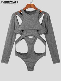 Sexy Loisure Style Loungewear Men's Hollow Grenys Elemy Male Jumpsuit Solid Long Sleeve Triangle Bodys S-5xl Incerun 2023