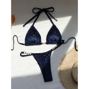 Sexy léopard licou Mini Micro string femmes maillots de bain femme maillot de bain deux pièces Bikini ensemble baigneur maillot de bain bain K5207