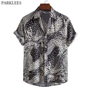 Sexy Leopard Mens Hawaiian Beach Camisas Verano de manga corta Tropical Aloha Camisas Casual Holiday Party Ropa Chemise 3XL 210522