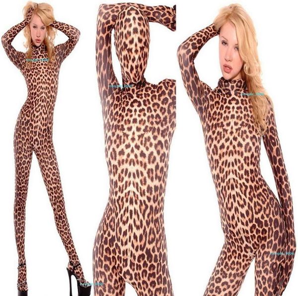 Sexy imprimé léopard body Yoga Costumes dos fermeture éclair unisexe Lycra Spandex Catsuit Costume tenue complète Halloween fête déguisement 8953178