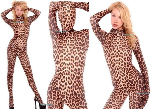 Sexy leopardo estampado de estampados traficantes de yoga de yoga unisex unisex lycra spandex gatsuit disfraz de fantasía de fiesta de halloween